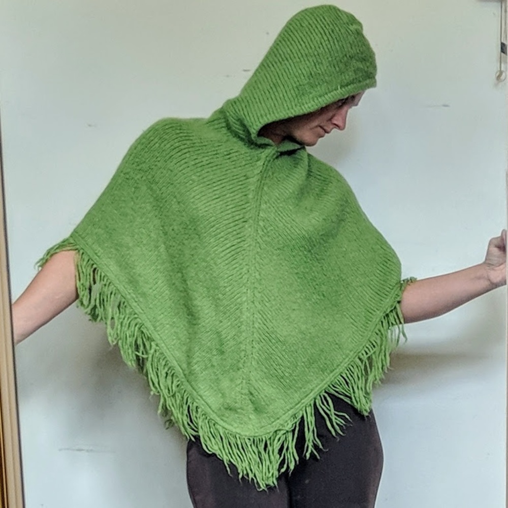 Cozy knit shawl layer with hood